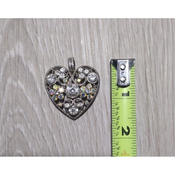 Rhinestone Silver Tone Heart Pendant - Statement Jewelry - Large Pendant - Picture 3 of 5